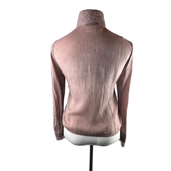 Johnny Was Embroidered Button Blouse Boho Crinkle Cotton Rayon Top Mauve Small - Picture 5 of 12